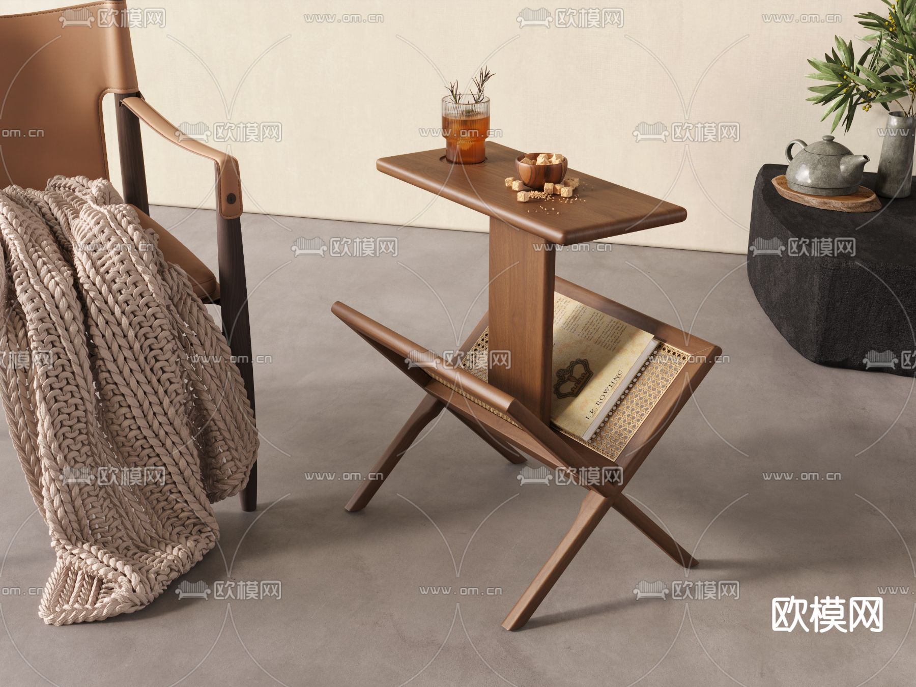 侘寂边几 角几 桌几3d模型下载（渲染图1）