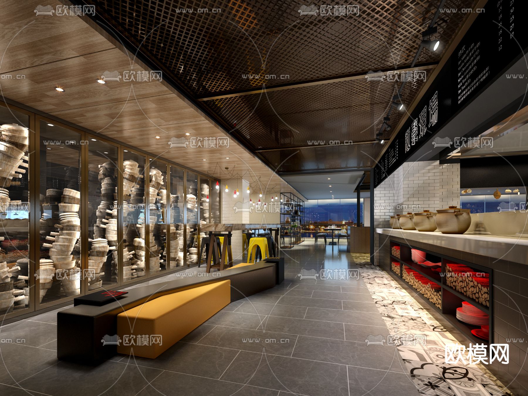 现代网红餐厅su模型下载（渲染图1）