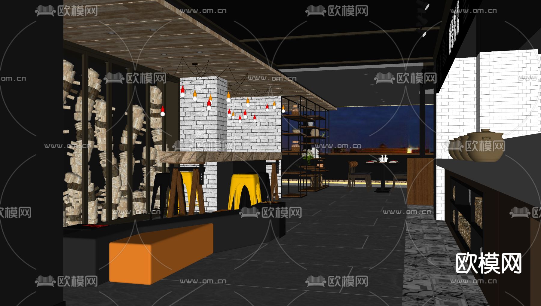 现代网红餐厅su模型下载（渲染图2）