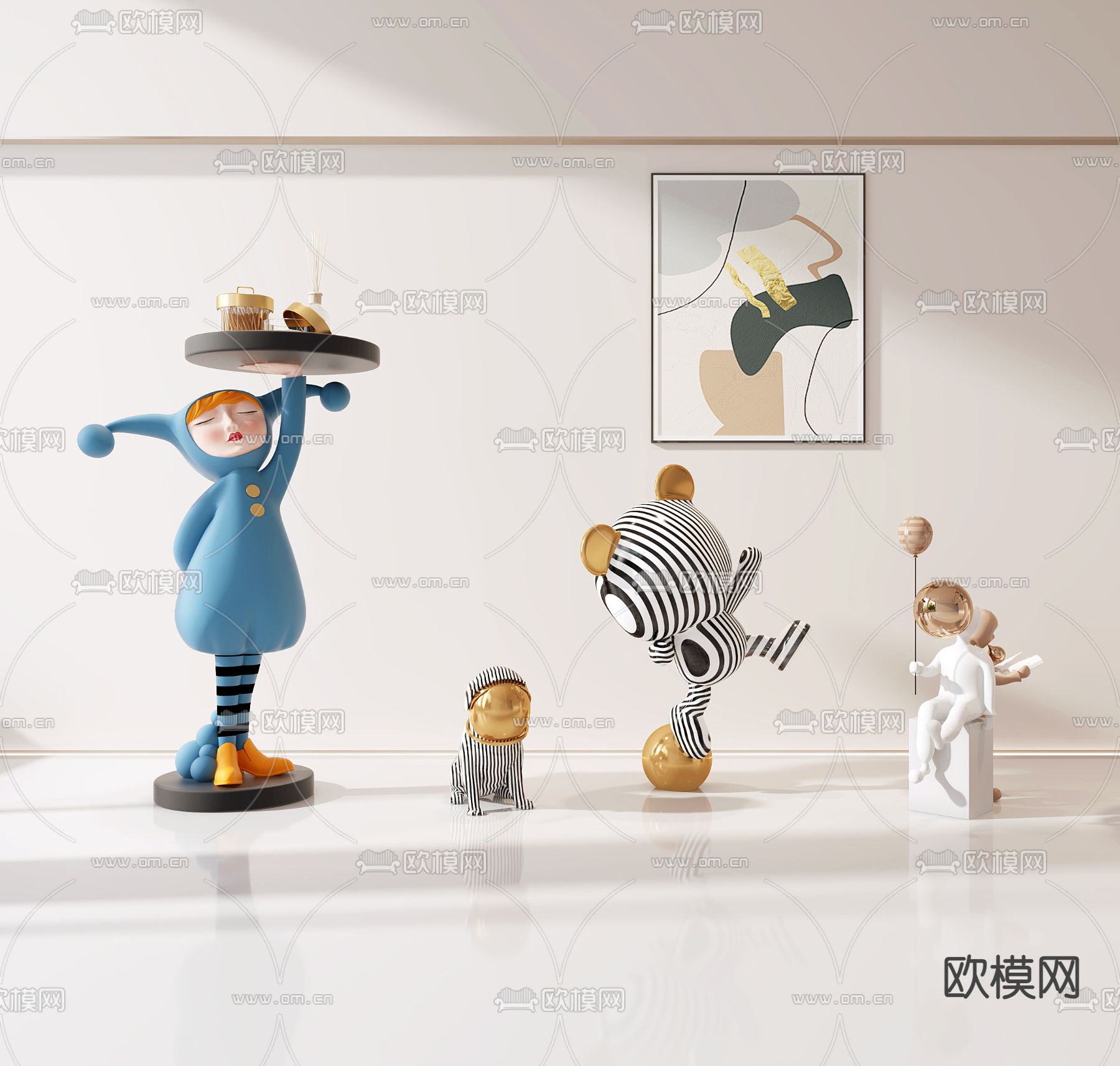 潮玩 雕塑摆件su模型下载（渲染图1）