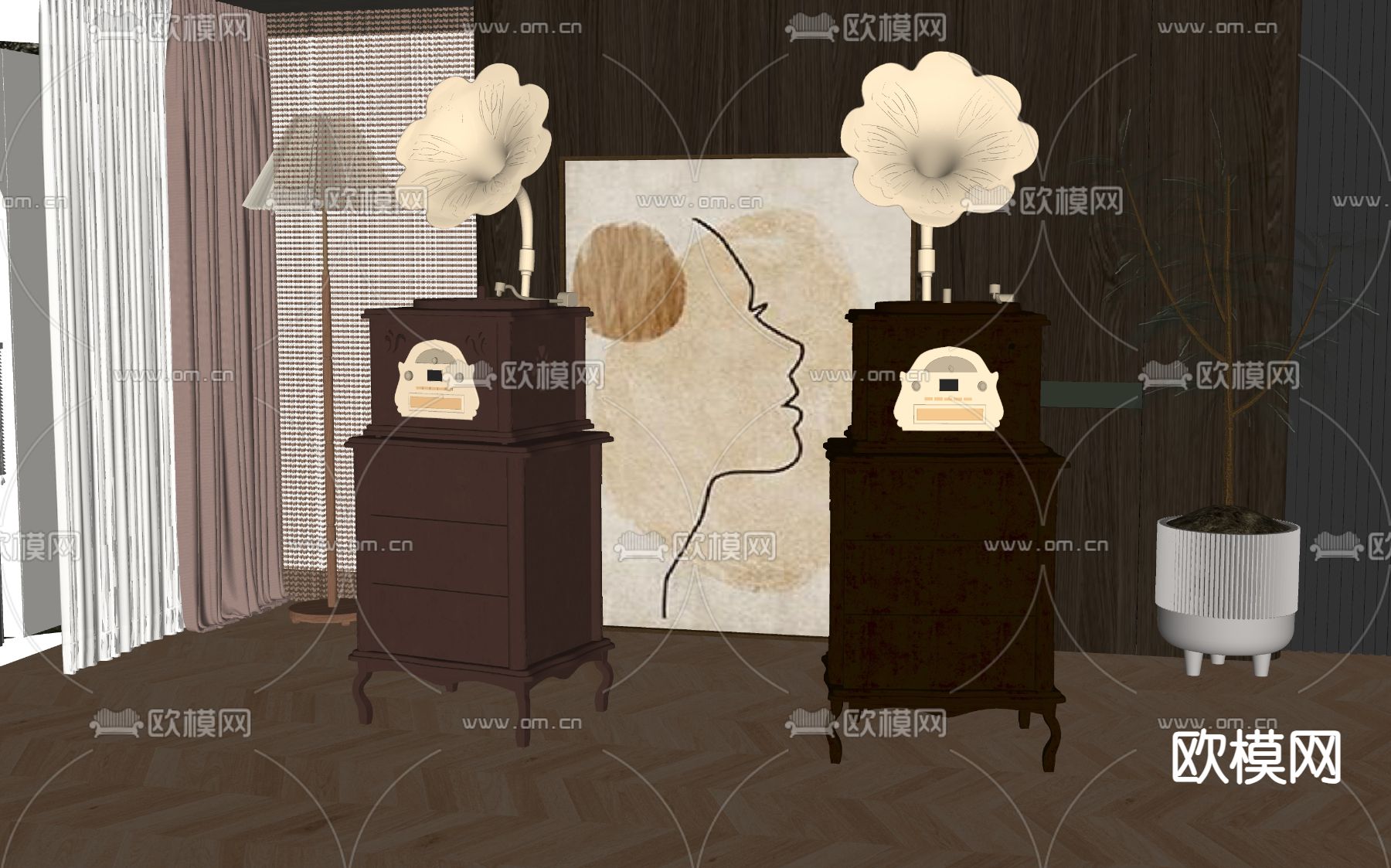 美式音响 收音机su模型下载（渲染图2）