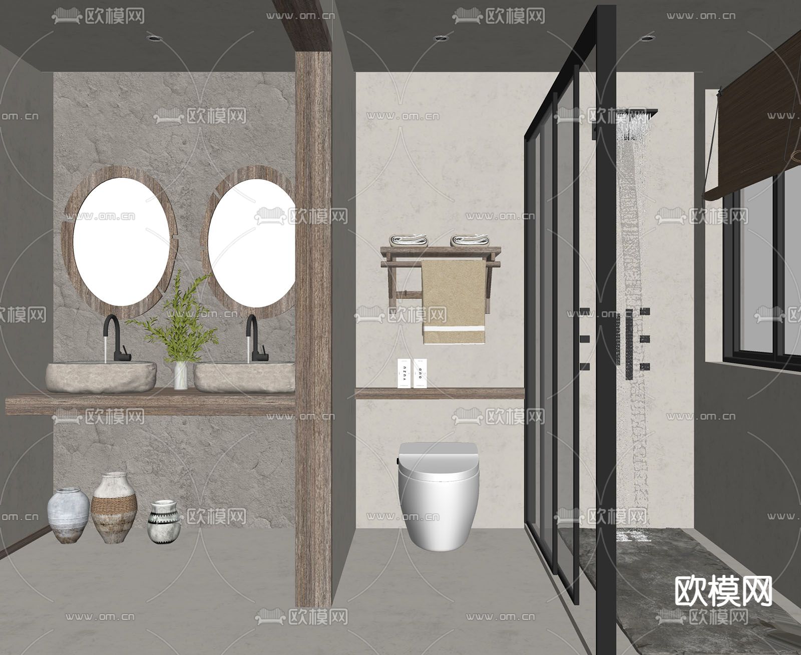 侘寂卫生间 浴室su模型下载（渲染图2）