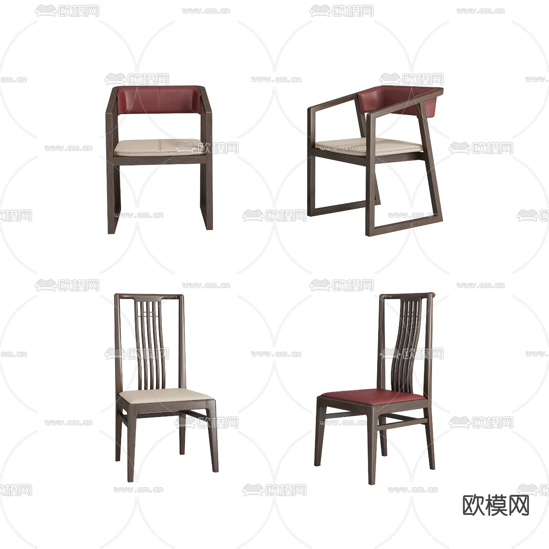 新中式椅子 餐椅3d模型下载_ID14215483_3dmax免费模型-欧模网