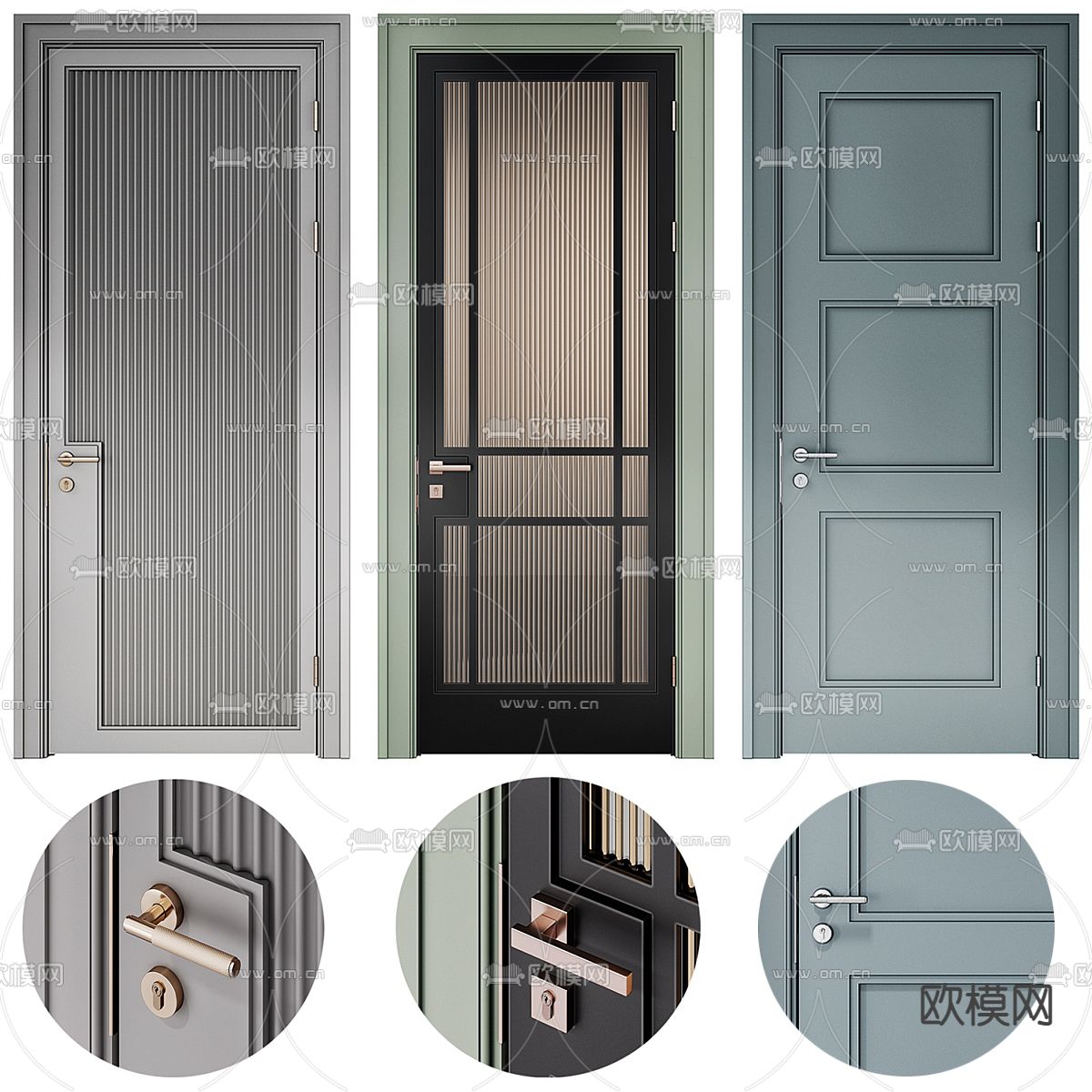 玻璃门 卫浴门 房门3d模型下载（渲染图1）