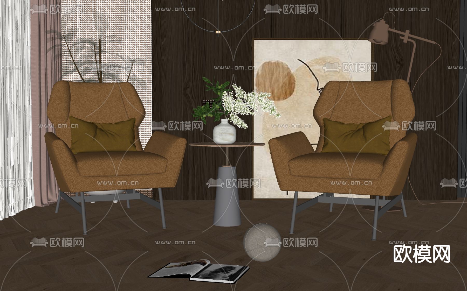 简欧休闲椅su模型下载（渲染图2）