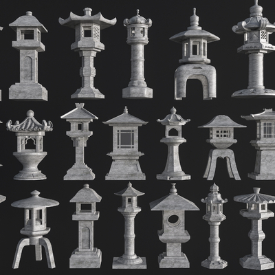  中式庭院灯 石灯 户外灯su模型 