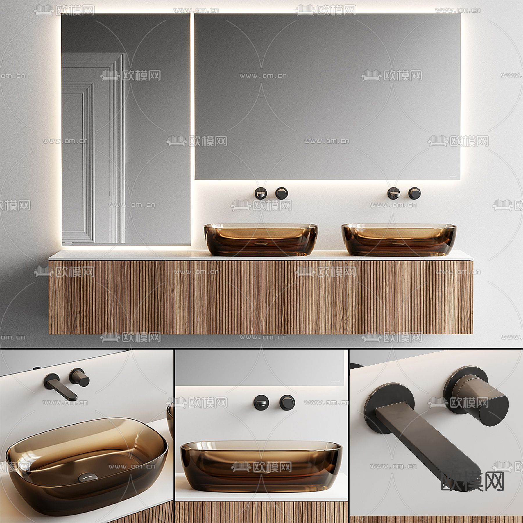 双盆洗手台 洗手盆3d模型下载（渲染图1）