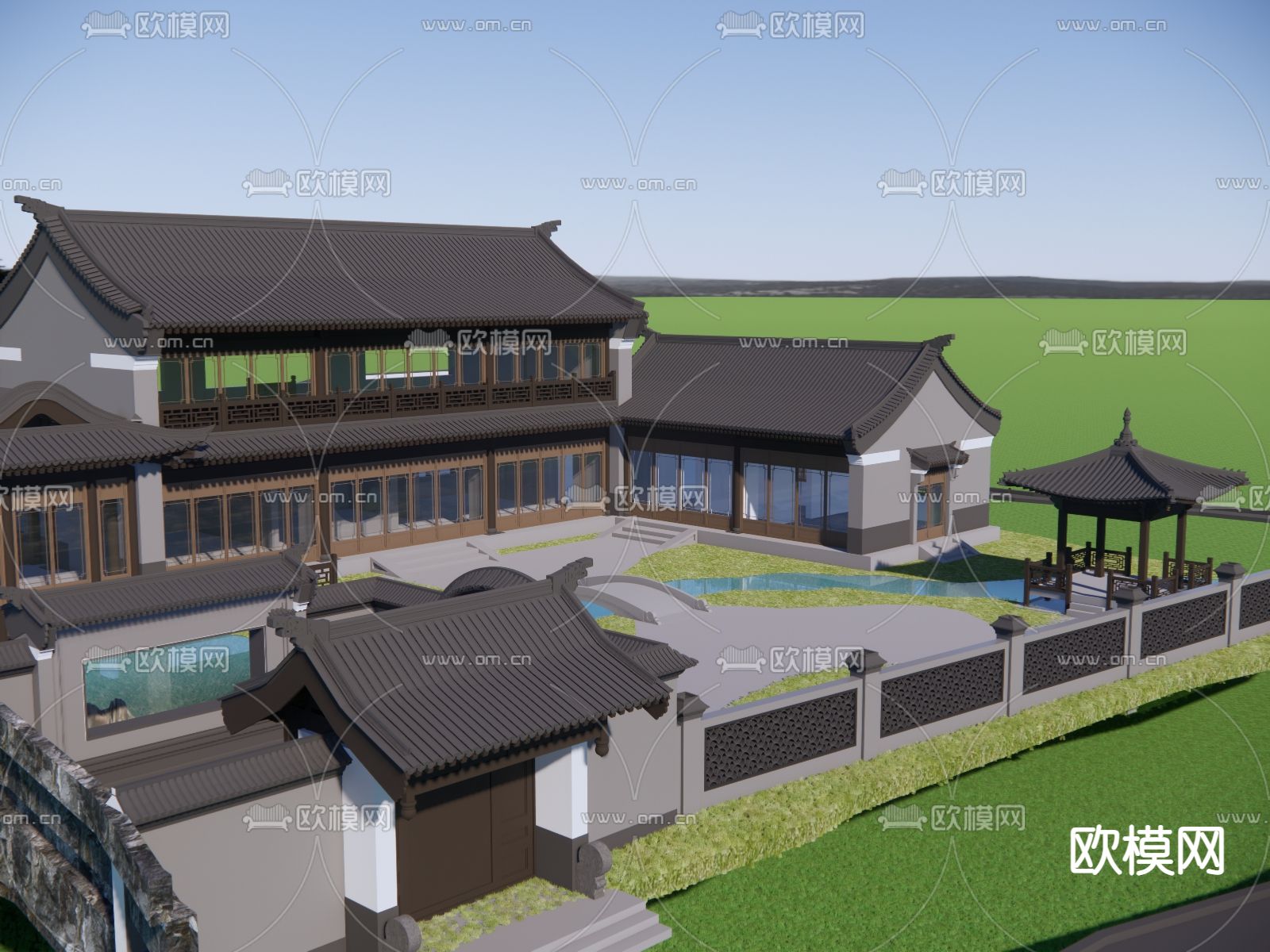 中式住宅建筑 四合院su模型下载（渲染图1）