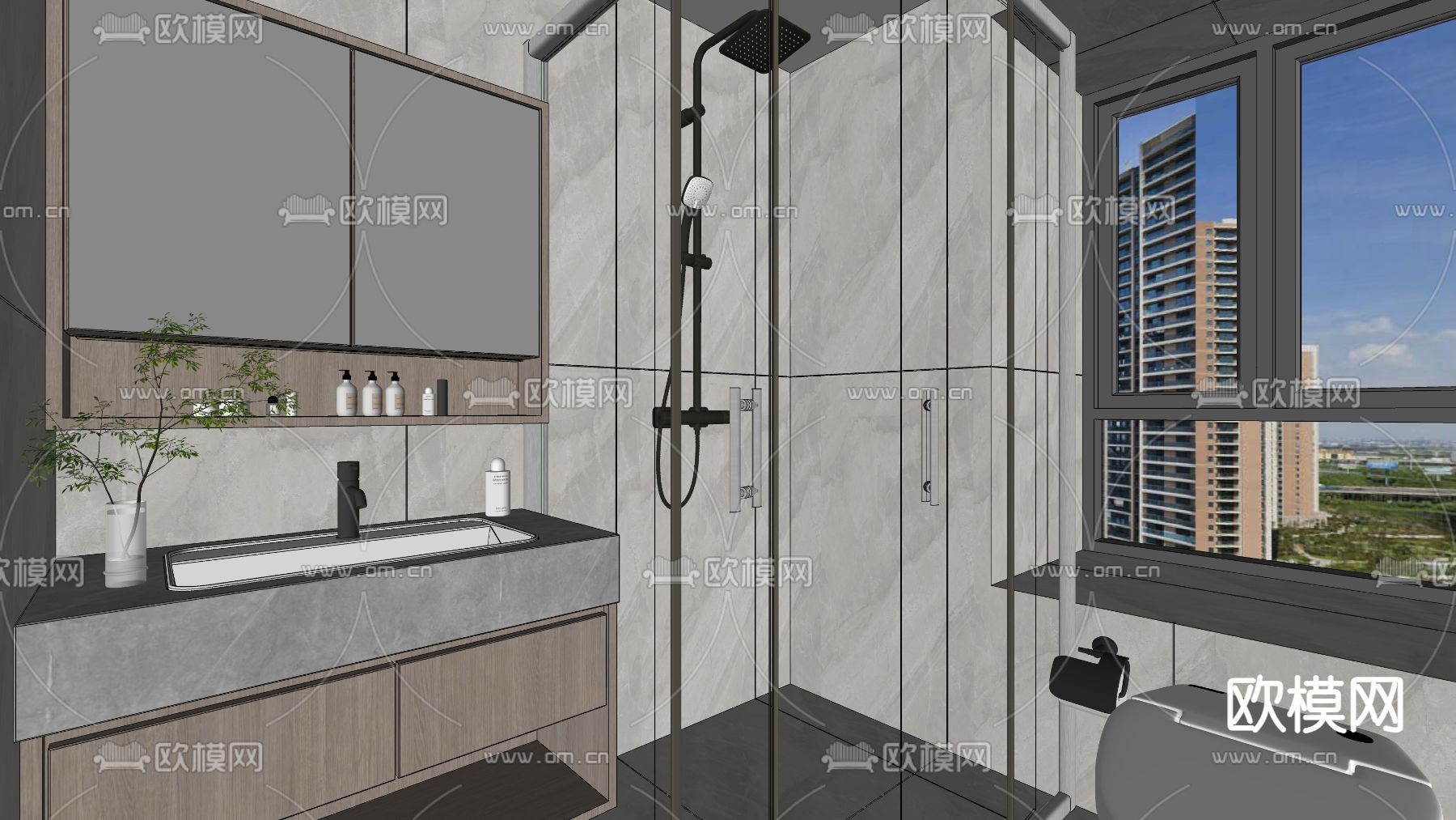 现代卫生间su模型下载（渲染图2）