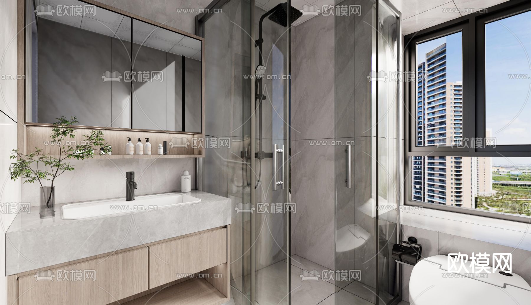 现代卫生间su模型下载（渲染图1）
