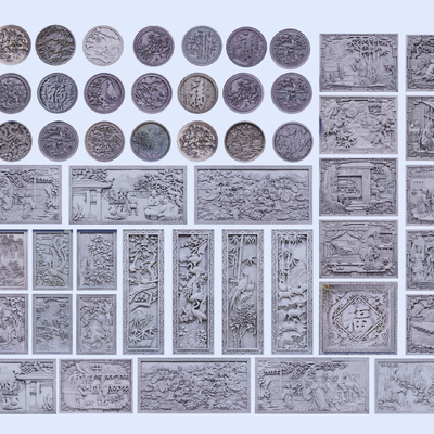 中式浮雕景墙 石雕 砖雕su模型