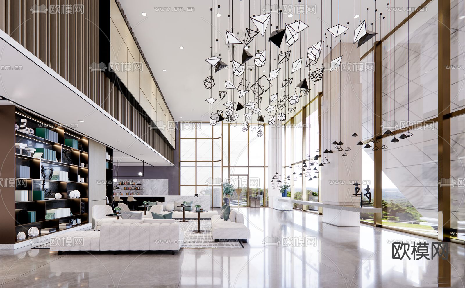 现代酒店大堂su模型下载（渲染图1）