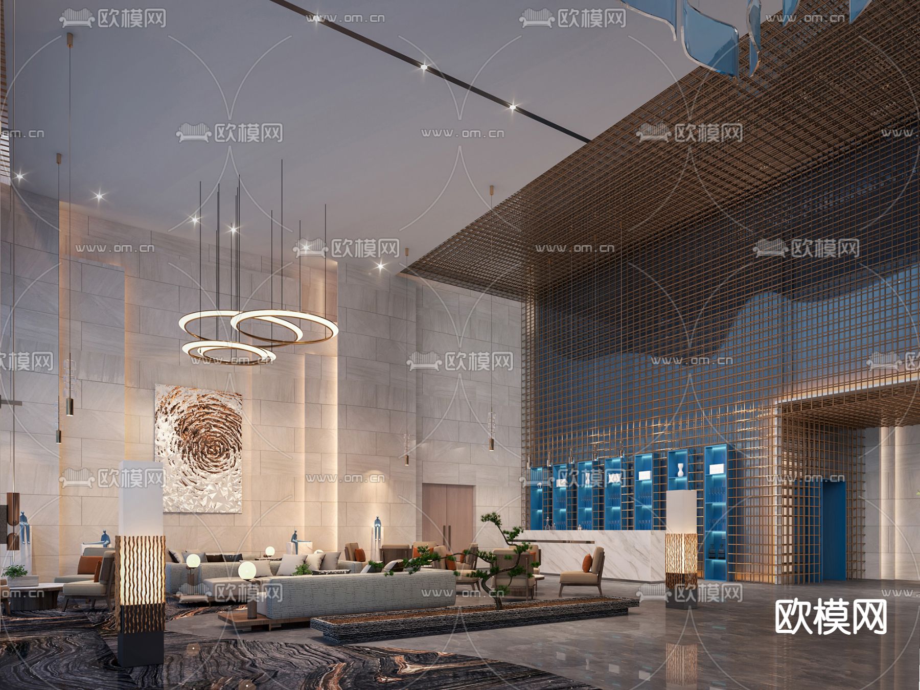 现代酒店大堂su模型下载（渲染图1）