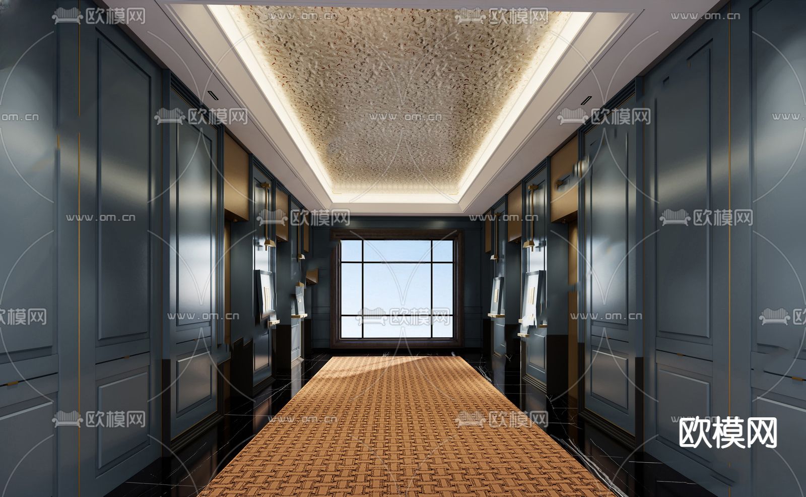 欧式酒店过道su模型下载（渲染图1）