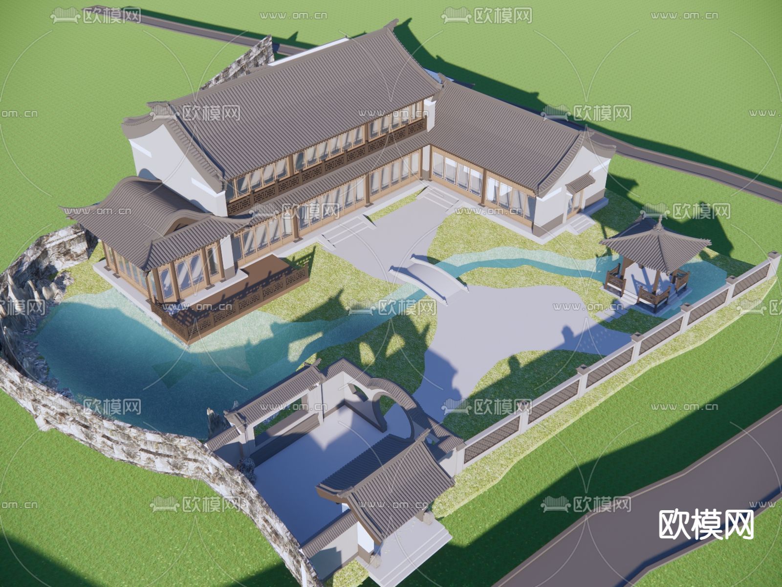 中式住宅建筑 四合院su模型下载（渲染图3）