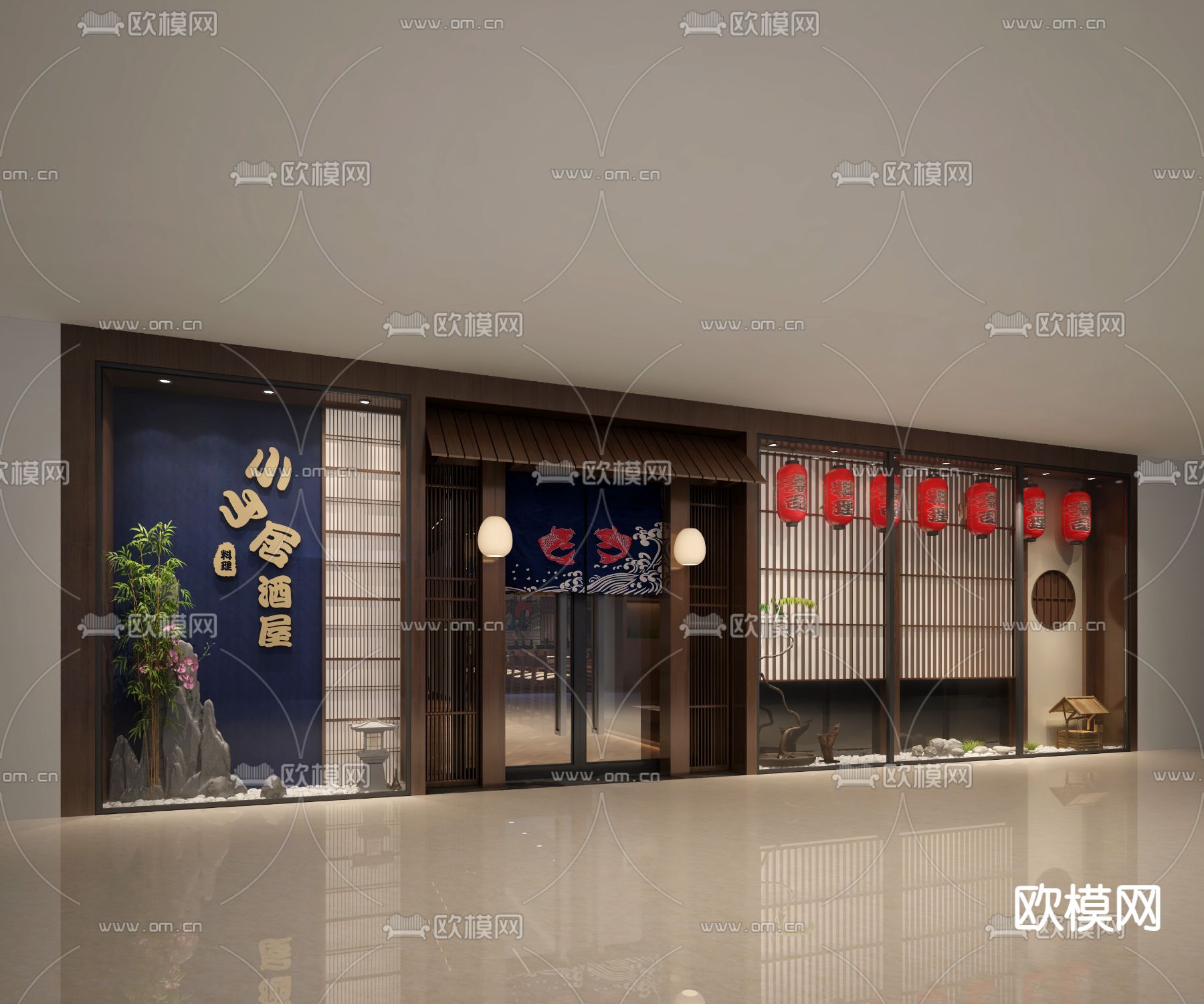 日式餐厅门面 料理店su模型下载_ID14210632_sketchup模型下载-欧模网
