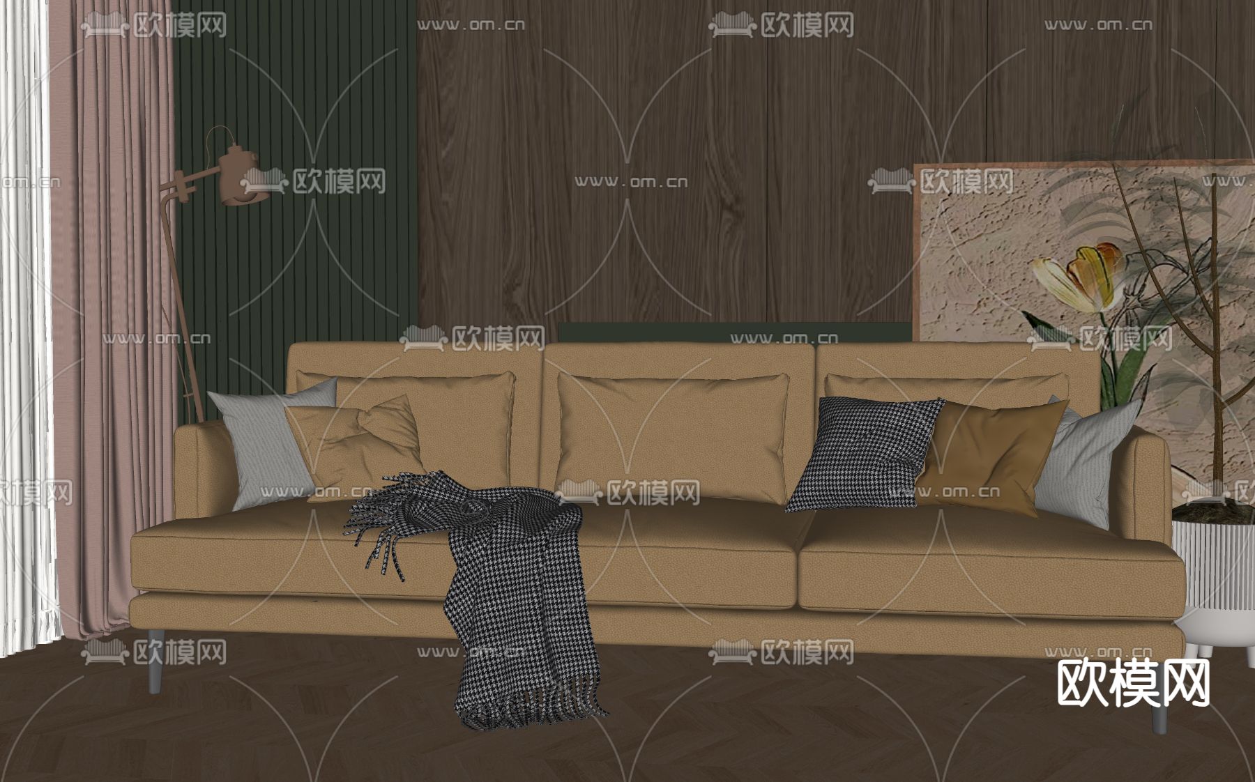 简欧多人沙发su模型下载（渲染图2）