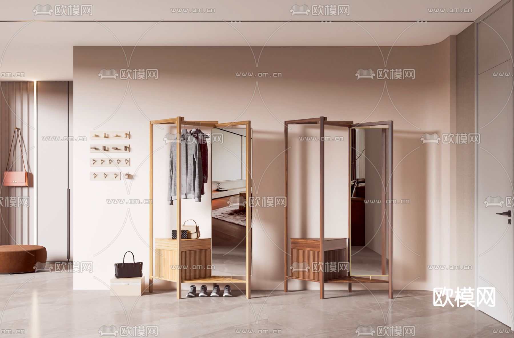 侘寂衣架 衣帽架 挂衣架3d模型下载（渲染图1）