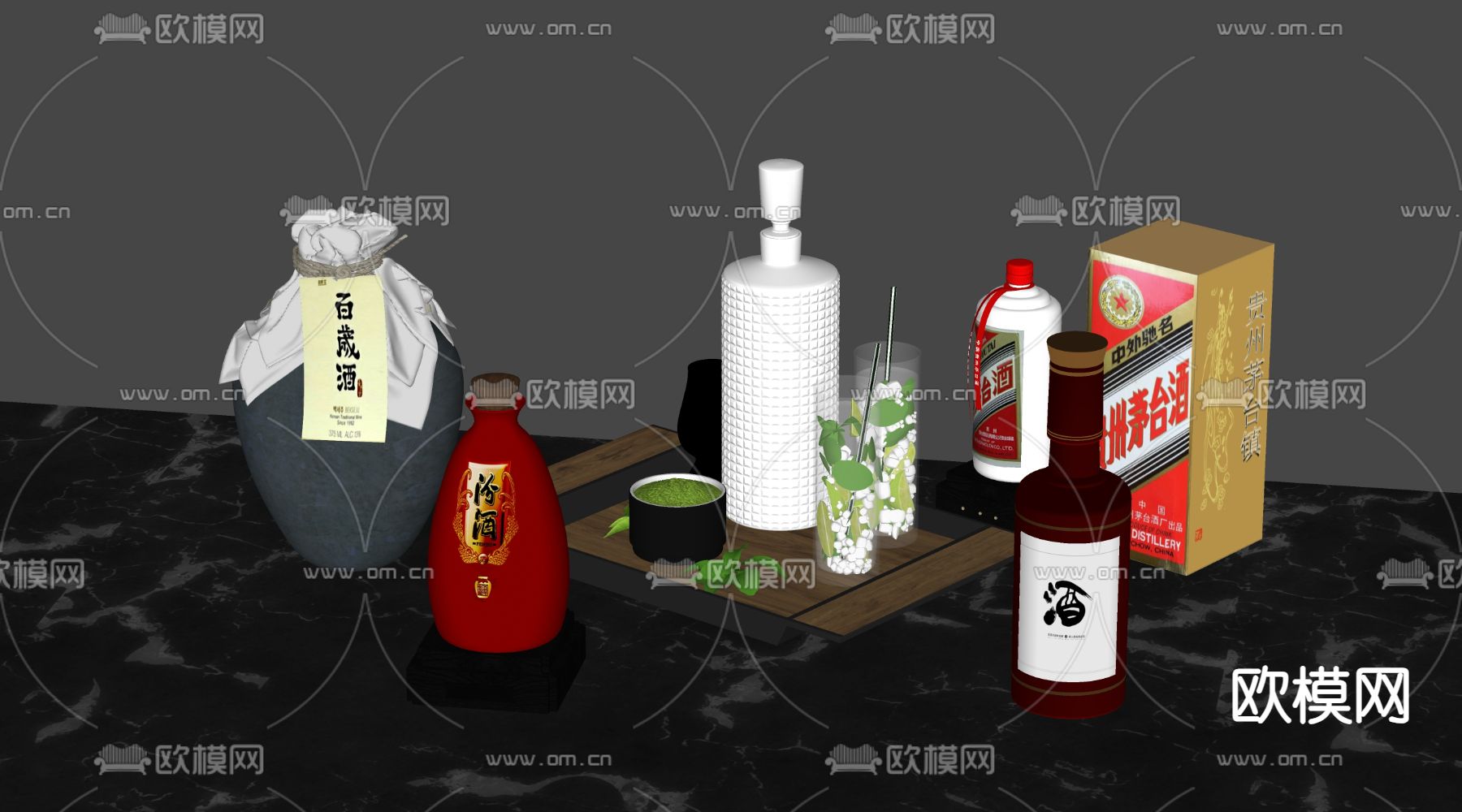 酒水 饮料 白酒 酒瓶 su模型下载（渲染图2）