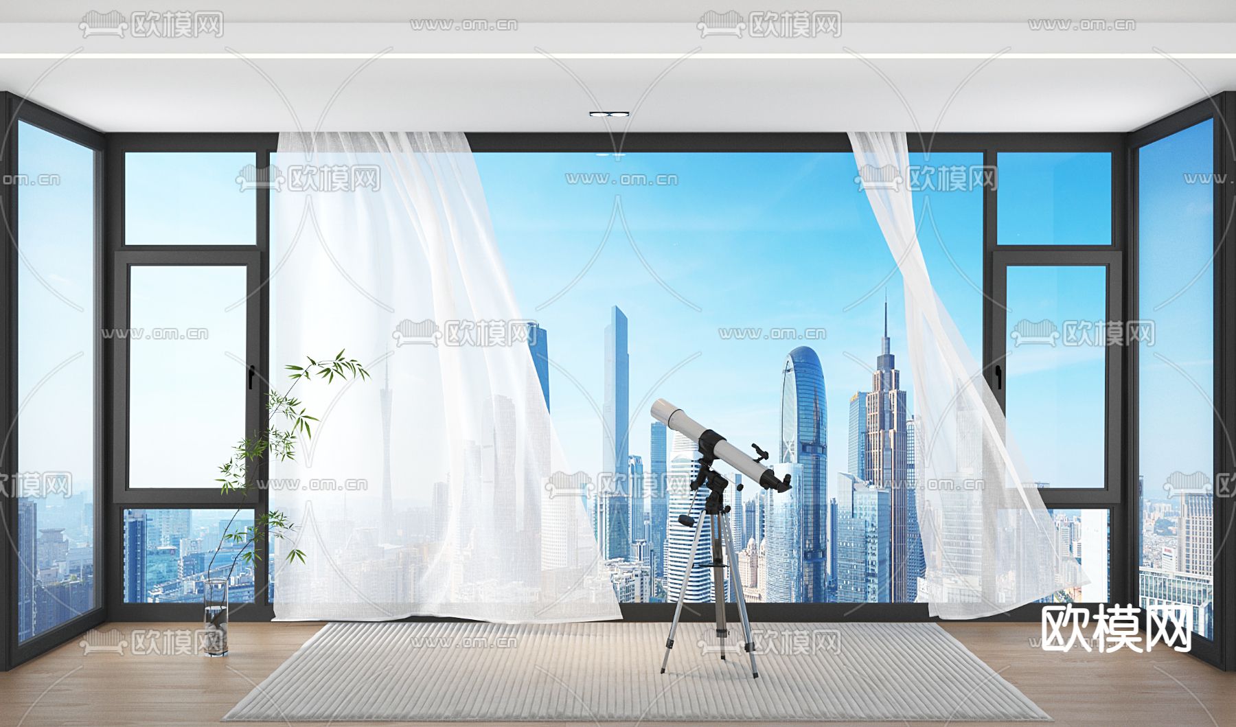 落地窗 窗帘 窗纱3d模型下载