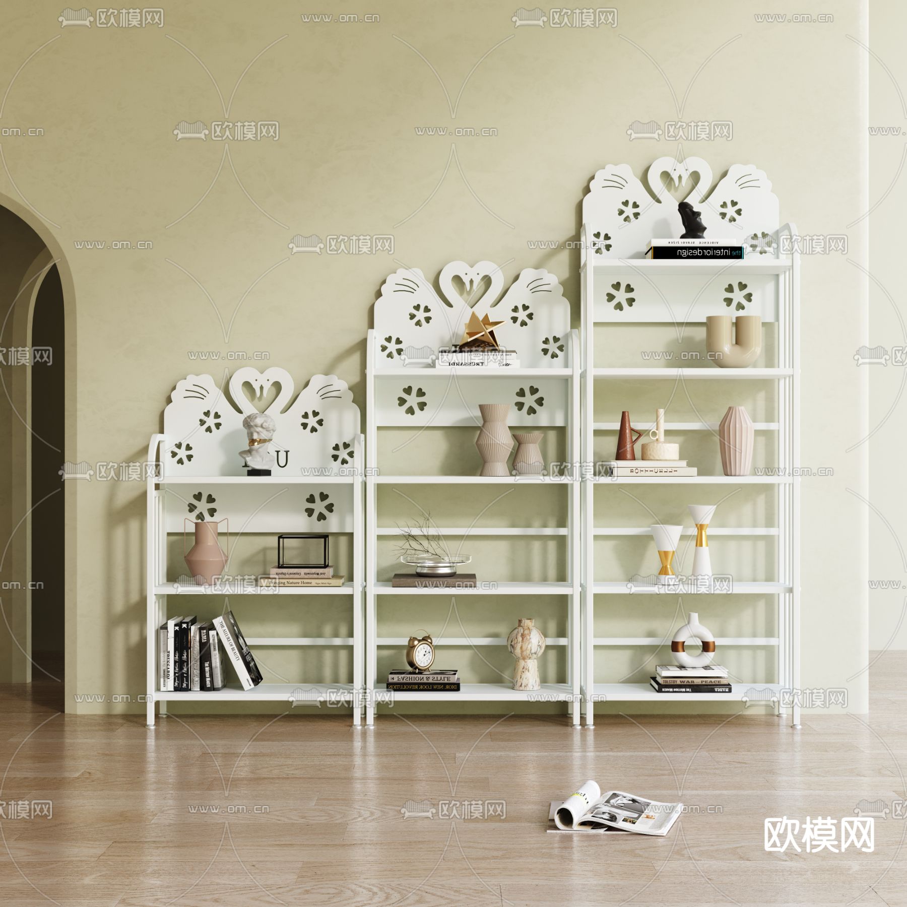侘寂风置物架 书架3d模型下载