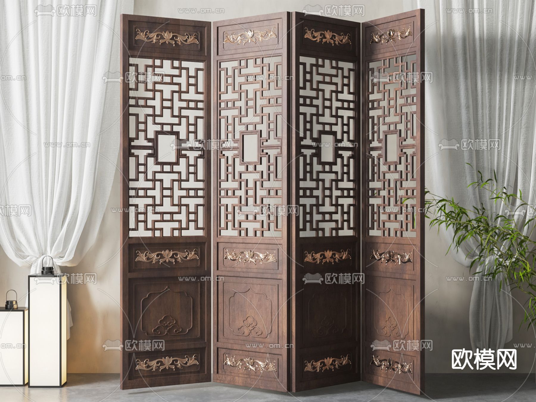 新中式屏风 隔断3d模型下载