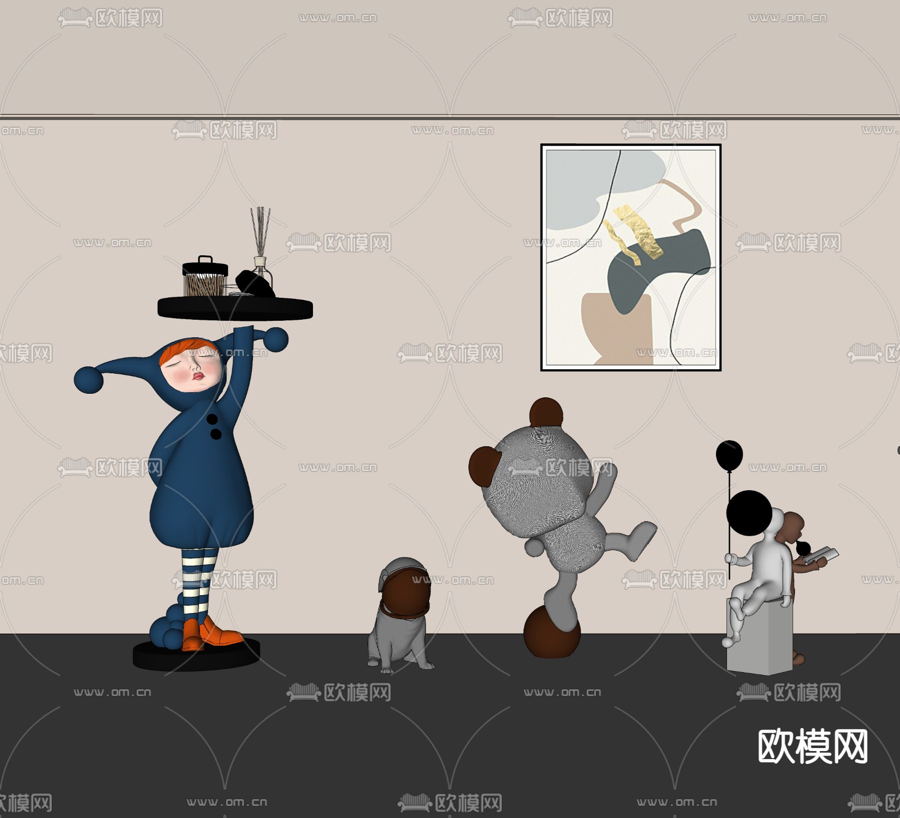 潮玩 雕塑摆件su模型下载（渲染图2）