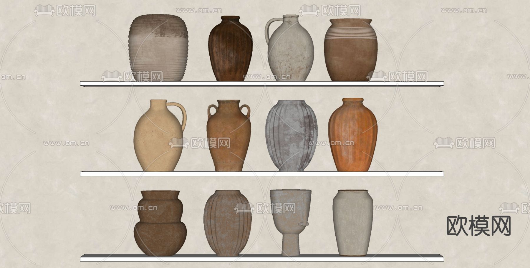 侘寂陶罐 器皿 罐子su模型下载（渲染图2）