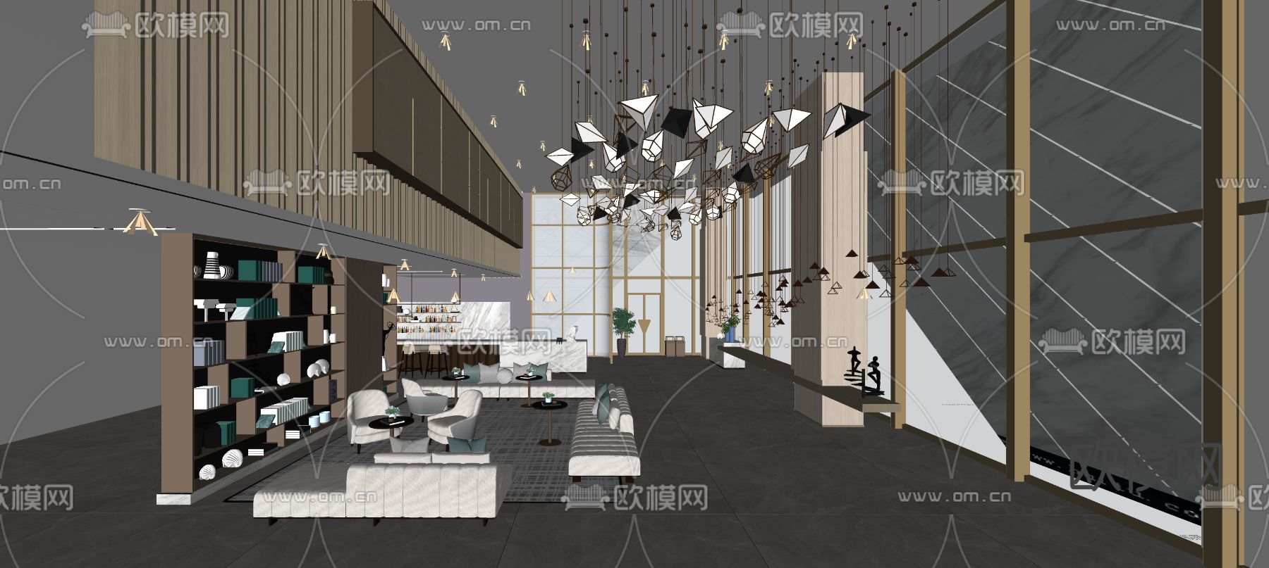 现代酒店大堂su模型下载（渲染图2）