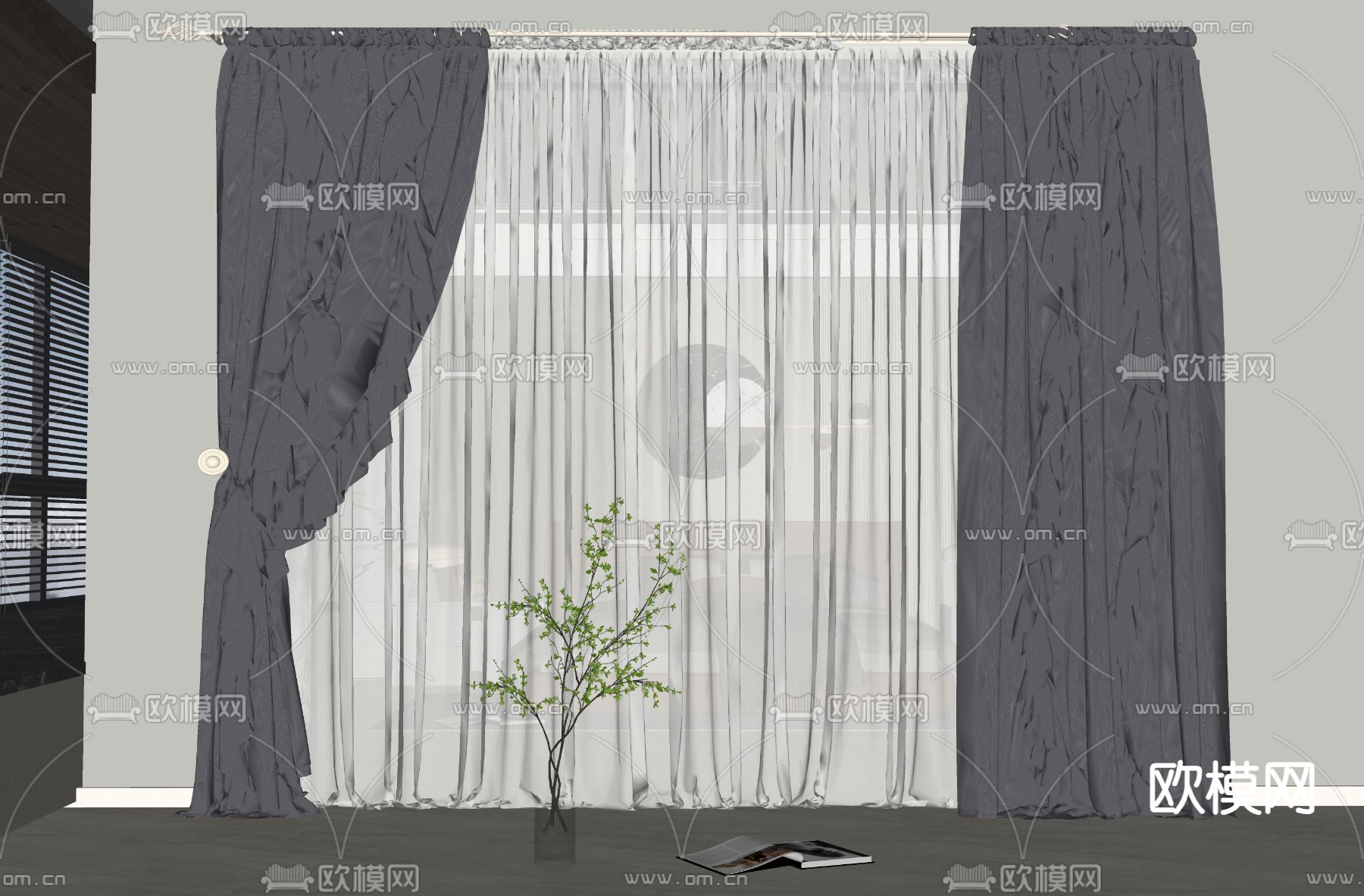 简欧窗帘su模型下载（渲染图2）