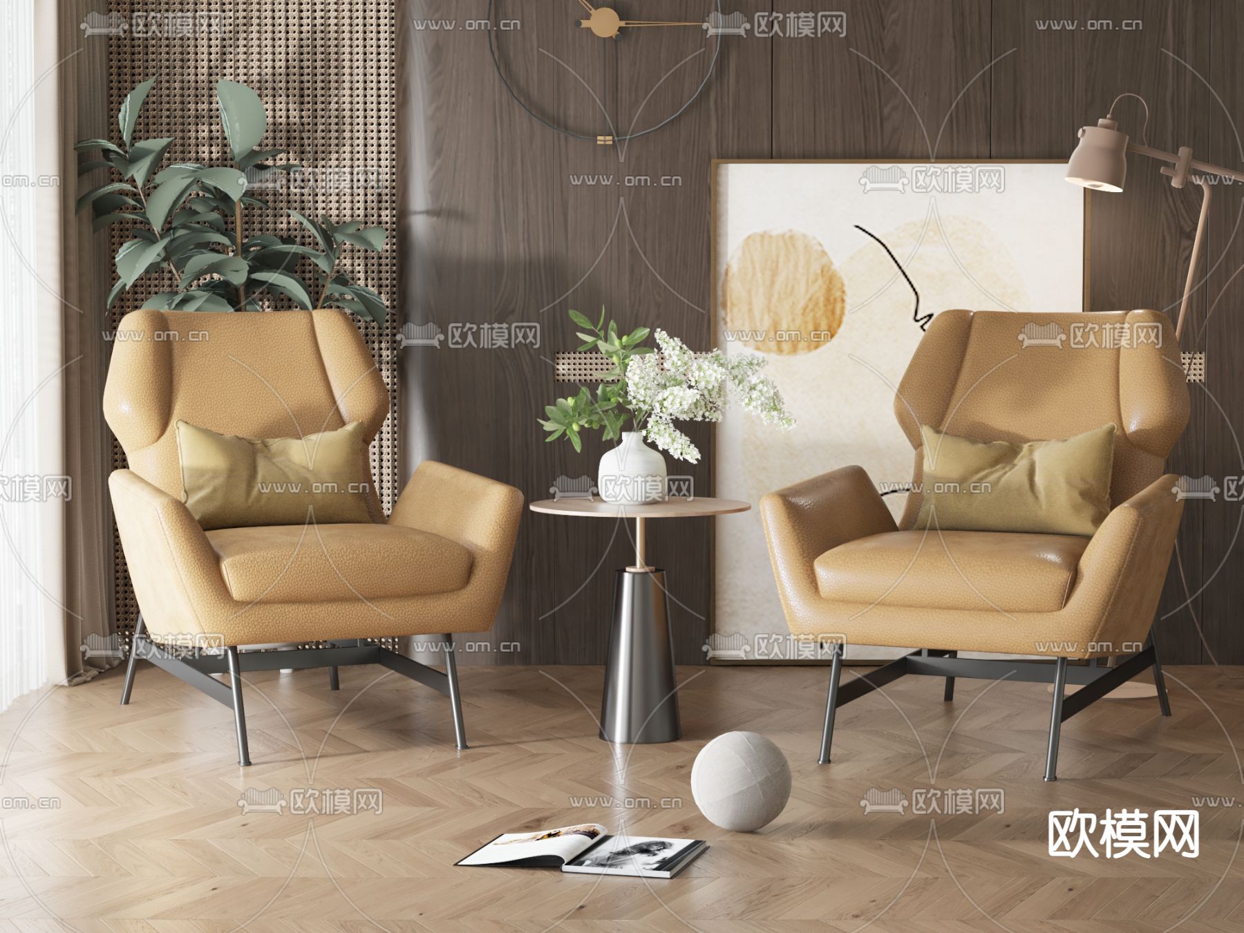 简欧休闲椅su模型下载（渲染图1）