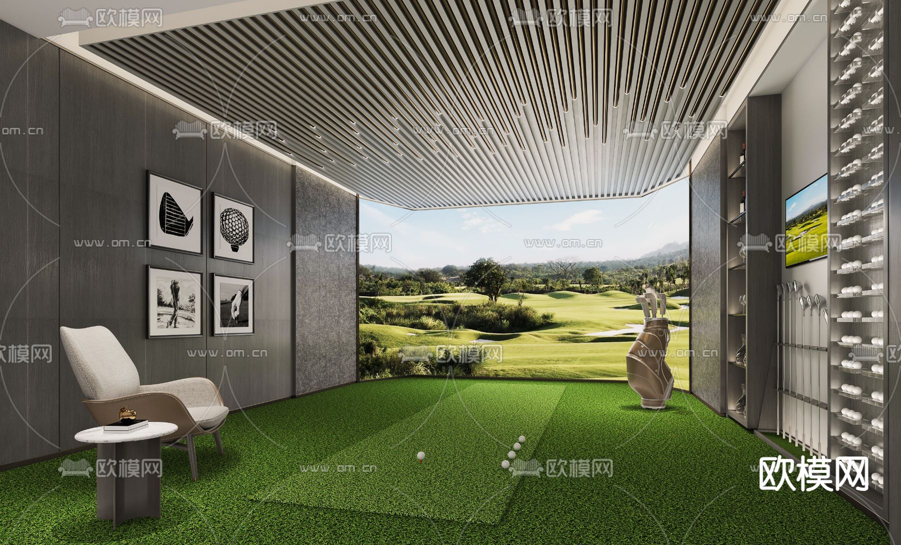 高尔夫球室 娱乐室su模型下载（渲染图1）