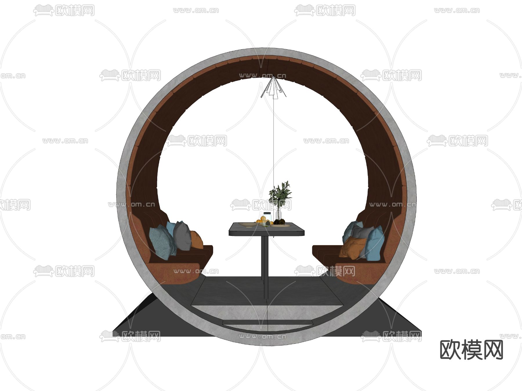 卡座沙发 餐饮卡座su模型下载（渲染图2）