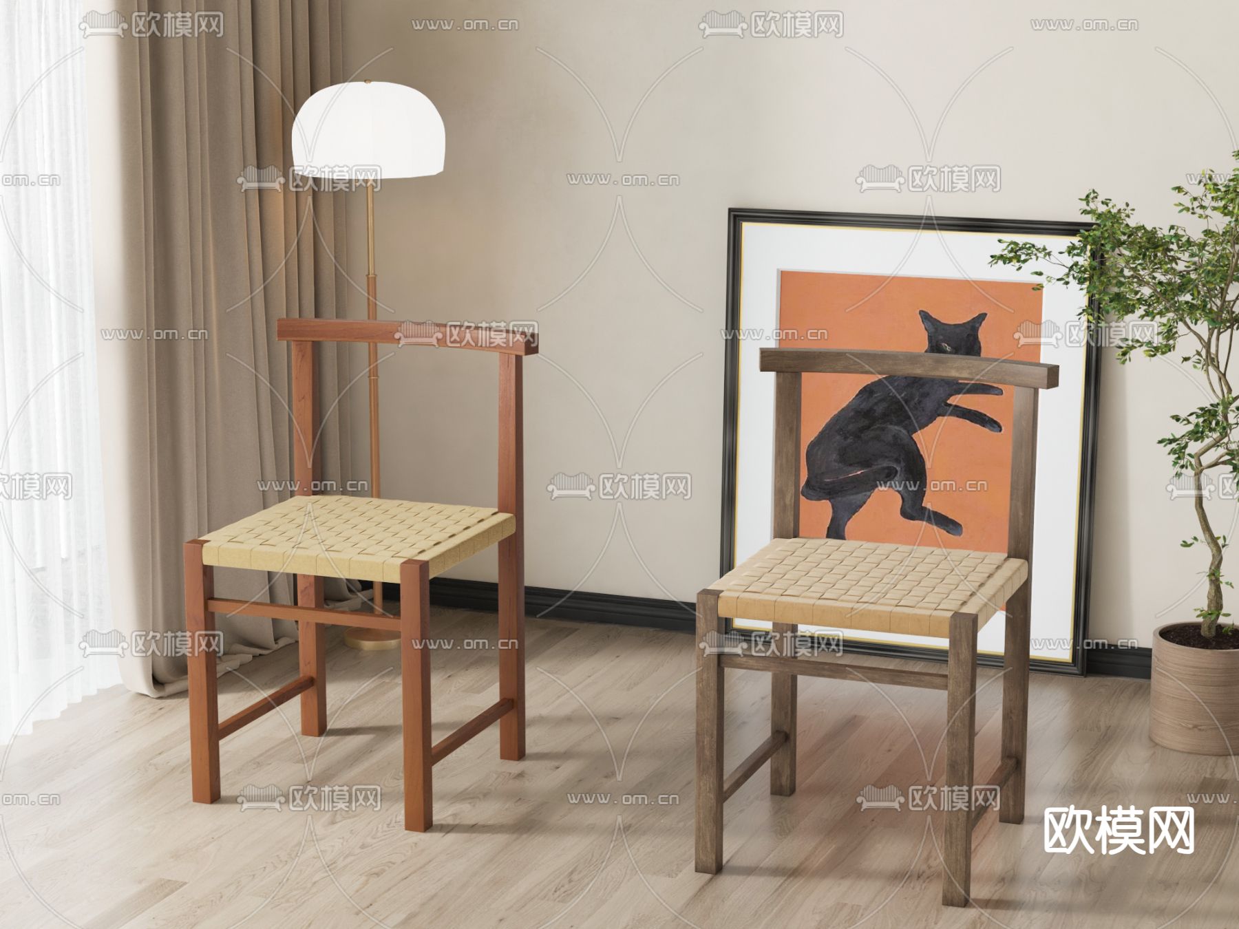 美式餐椅 藤编椅子3d模型下载