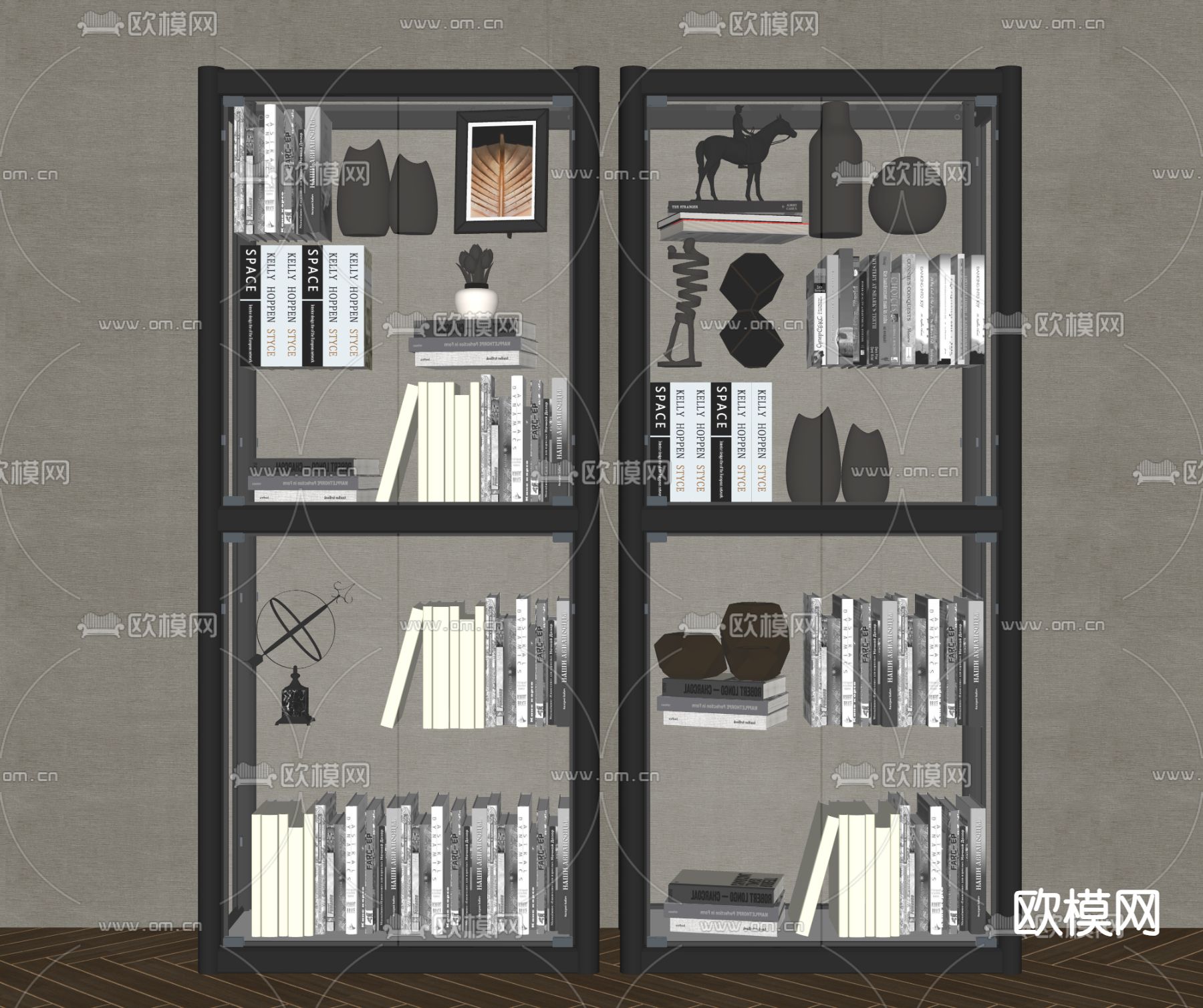现代金属书架su模型下载（渲染图2）