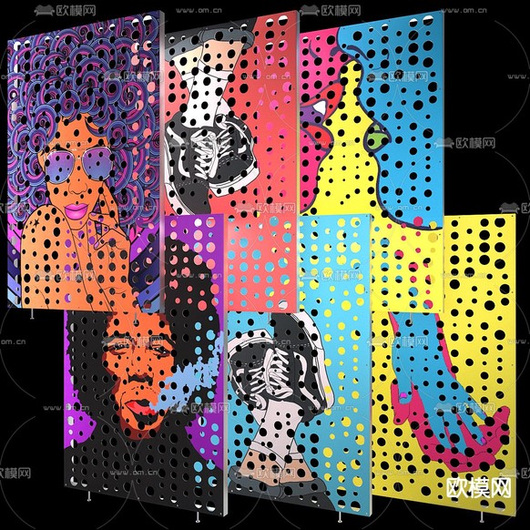 漫画人物 冲孔板屏风3d模型下载(渲染图2)