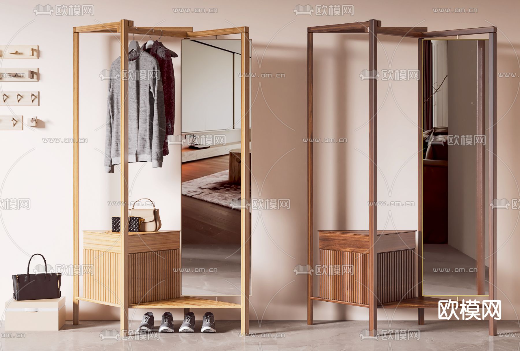 侘寂衣架 衣帽架 挂衣架3d模型下载（渲染图2）