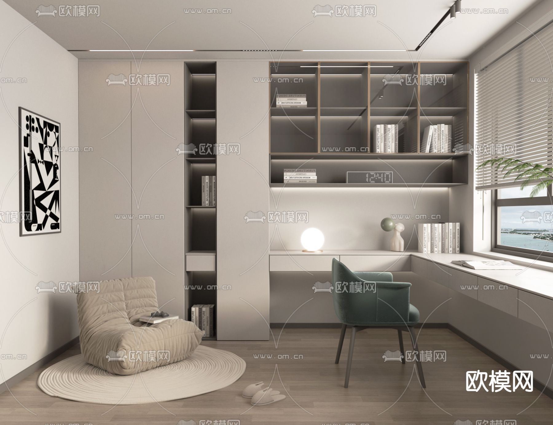 现代书房 学习房3d模型下载