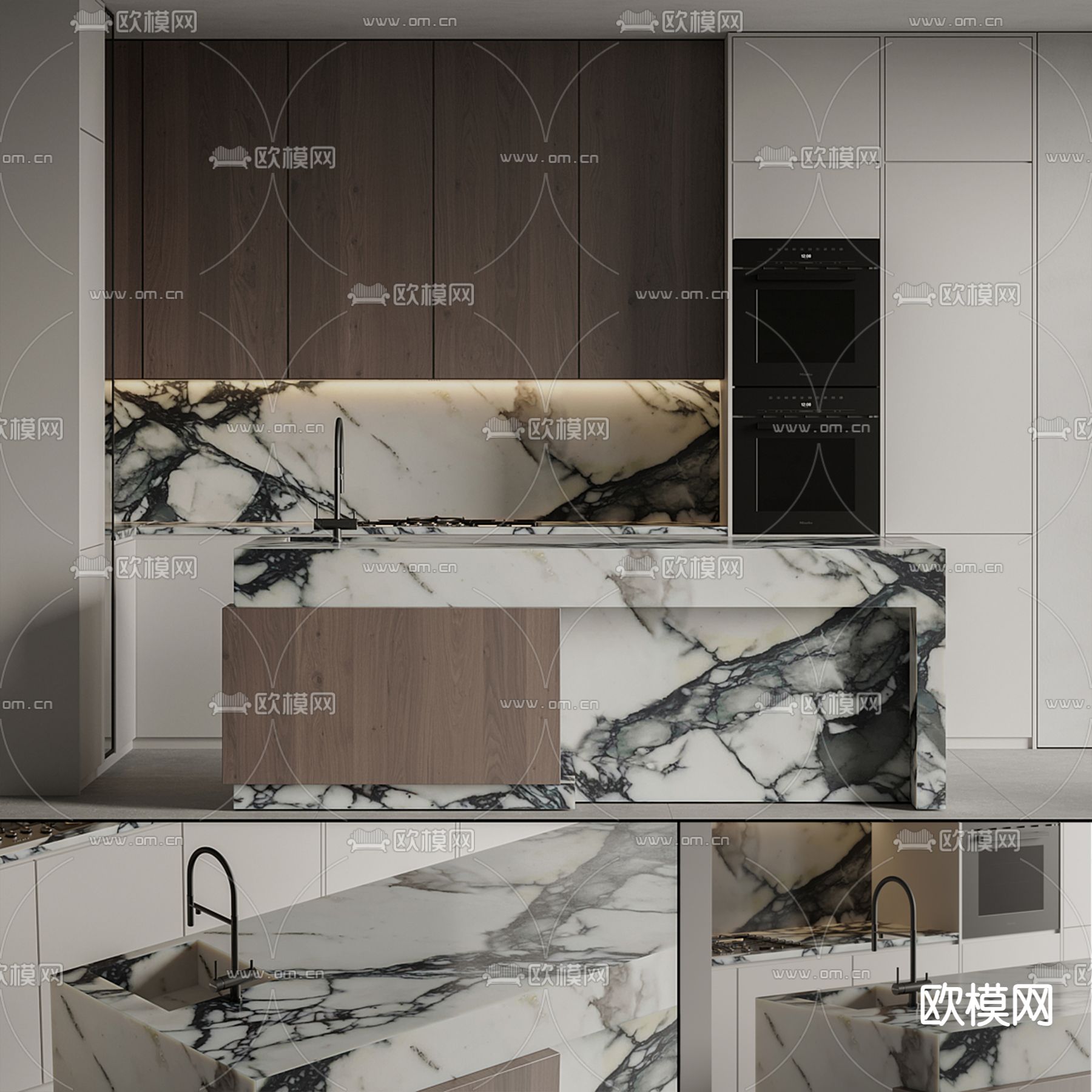 中岛厨房 橱柜3d模型下载（渲染图1）