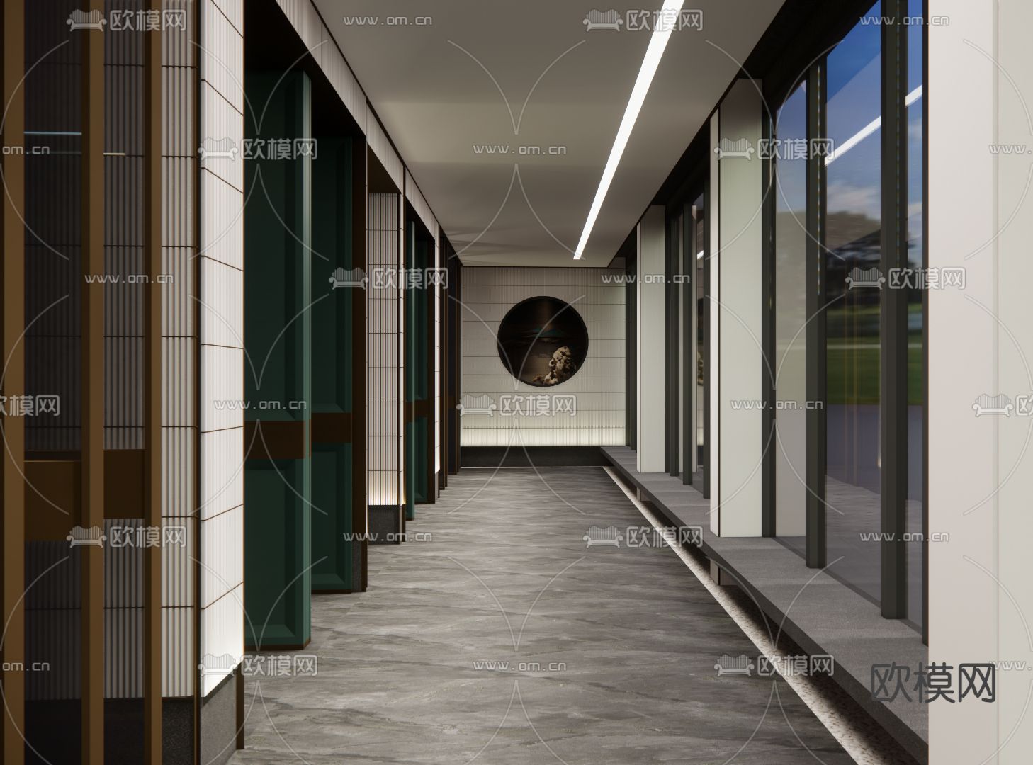 中式酒店走廊su模型下载