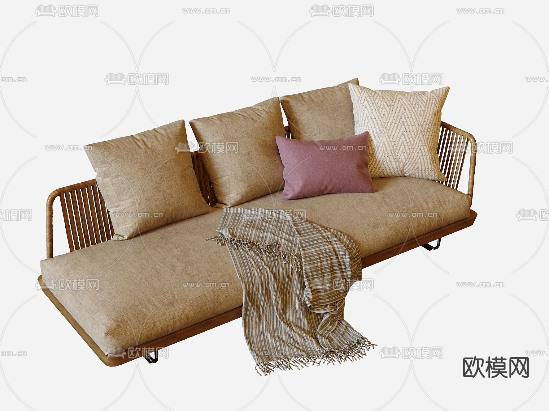 侘寂风多人沙发3d模型下载