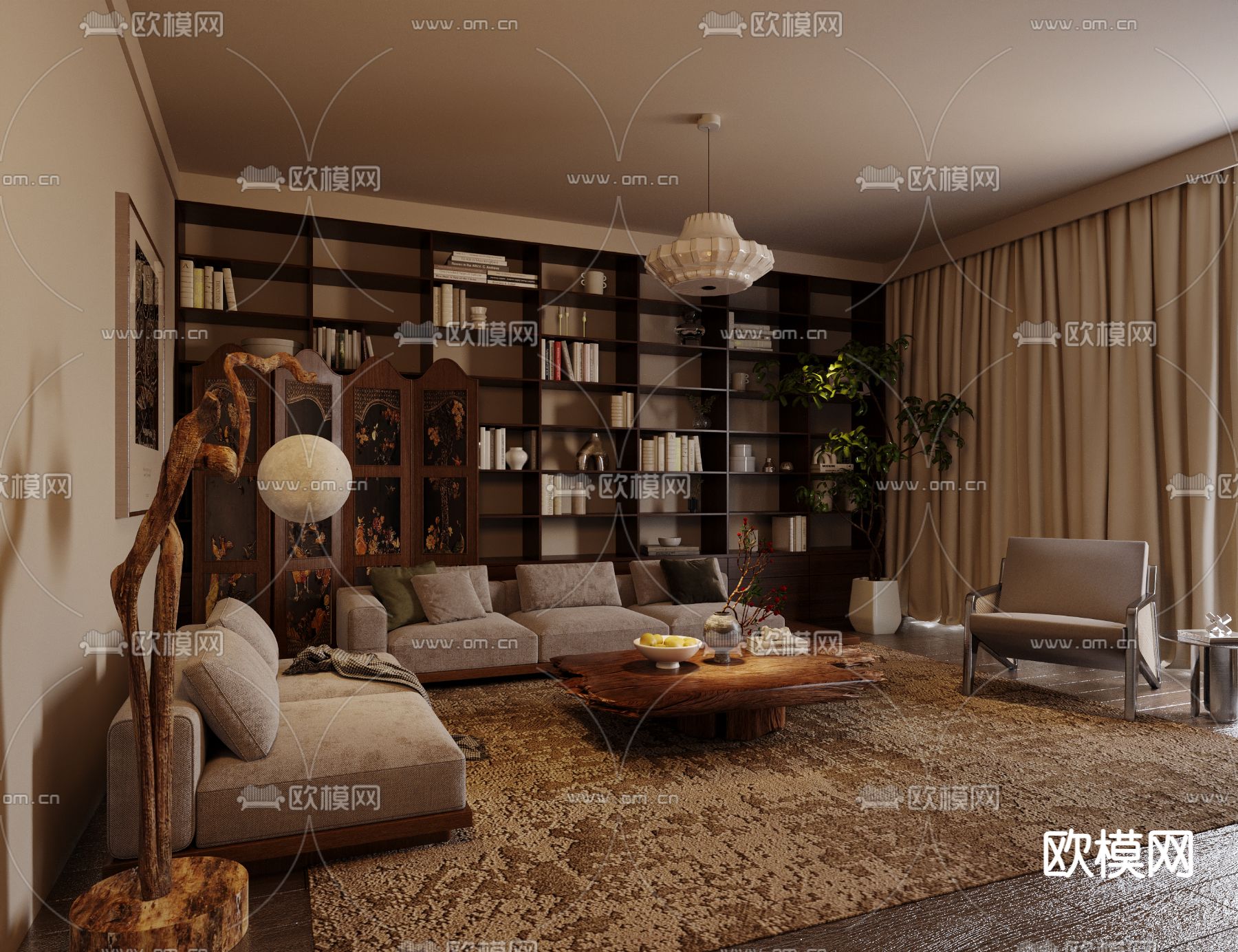 侘寂风客厅3d模型下载