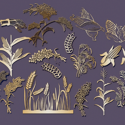 墙饰挂件 农作物剪影su模型