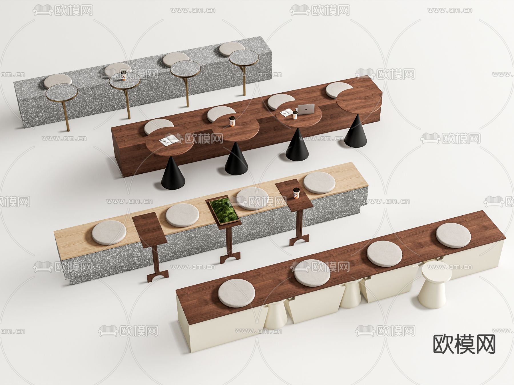 卡位餐桌椅 咖啡卡座3d模型下载