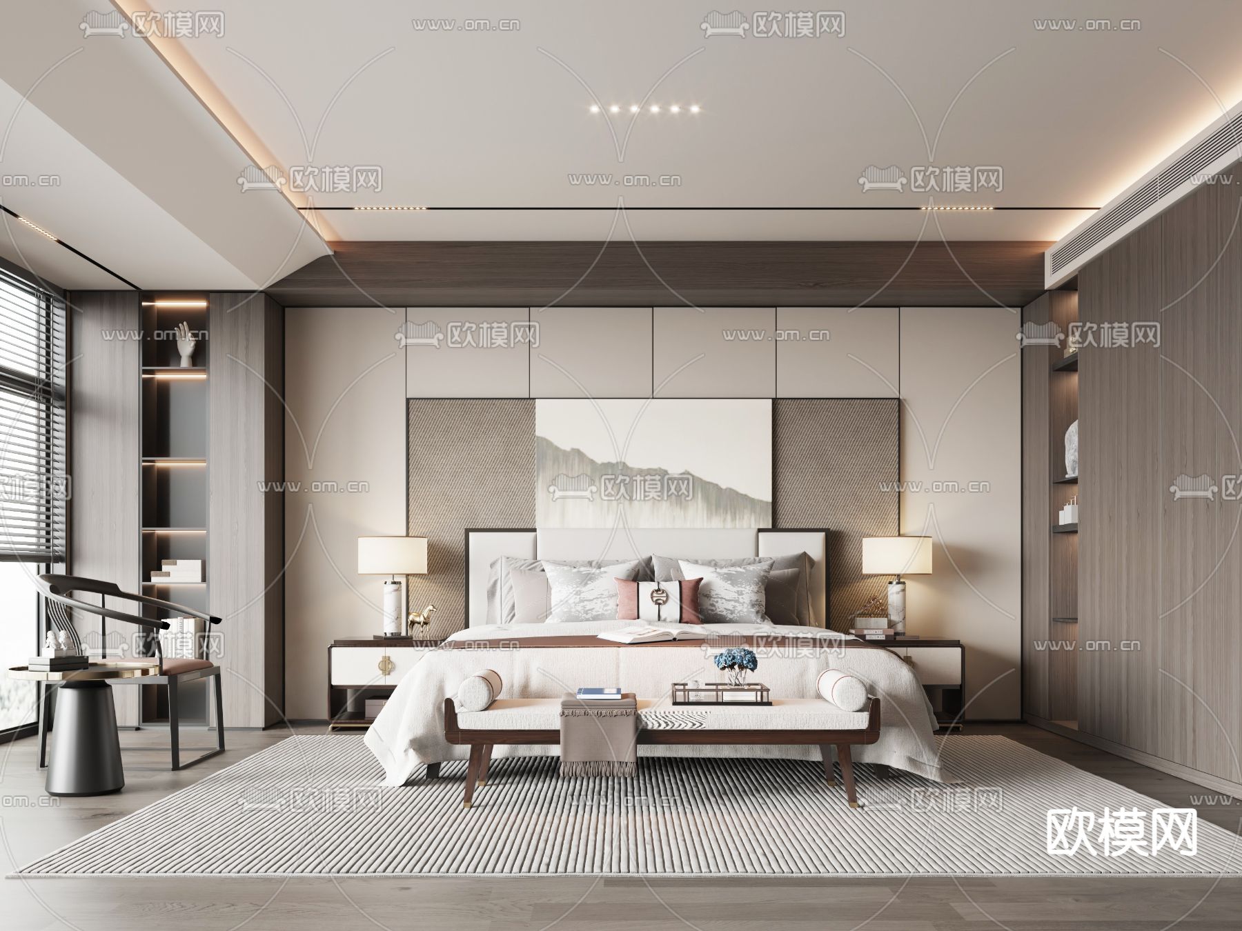 新中式卧室 主卧3d模型下载