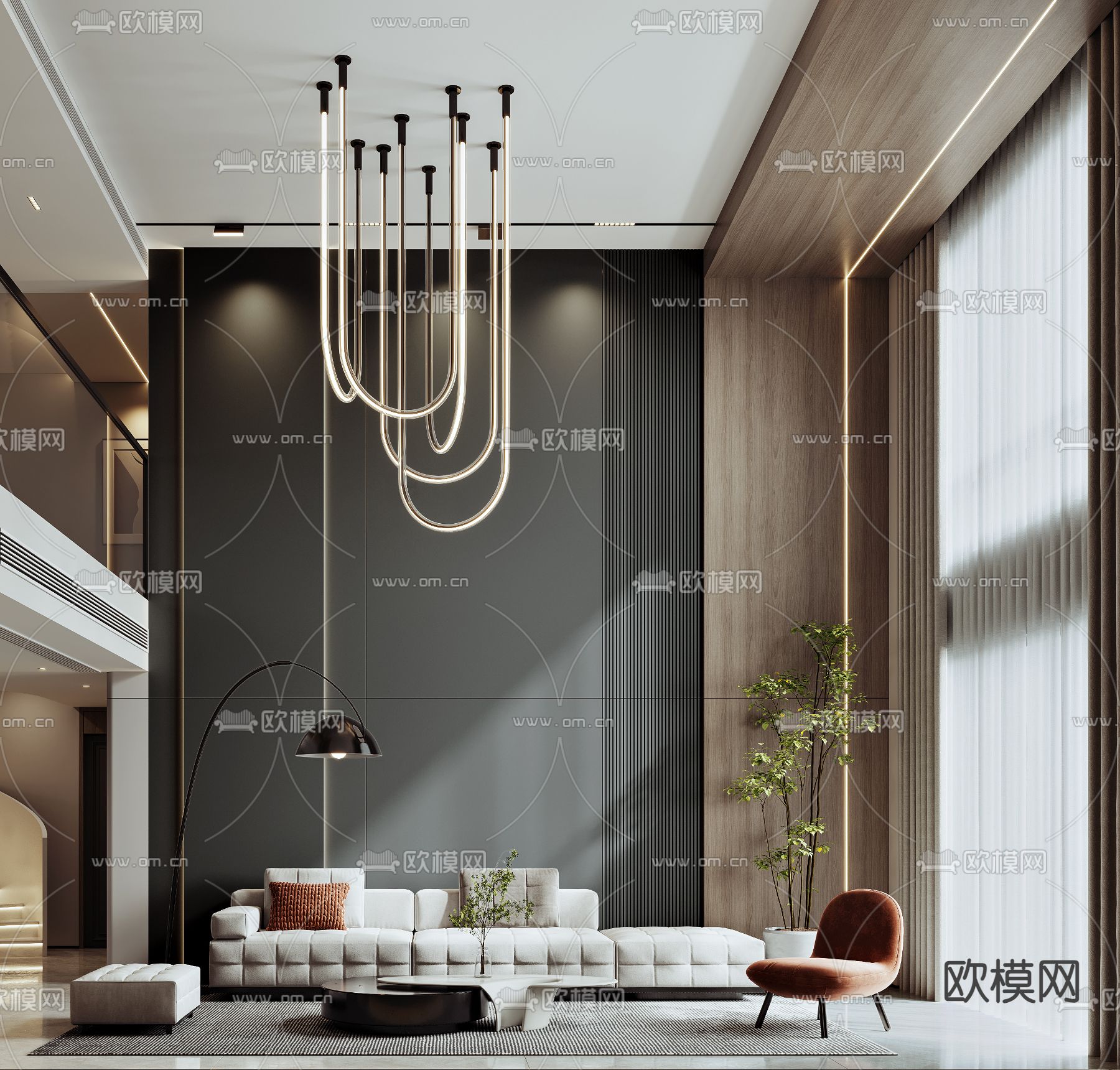 别墅客厅 别墅大堂3d模型下载（渲染图1）