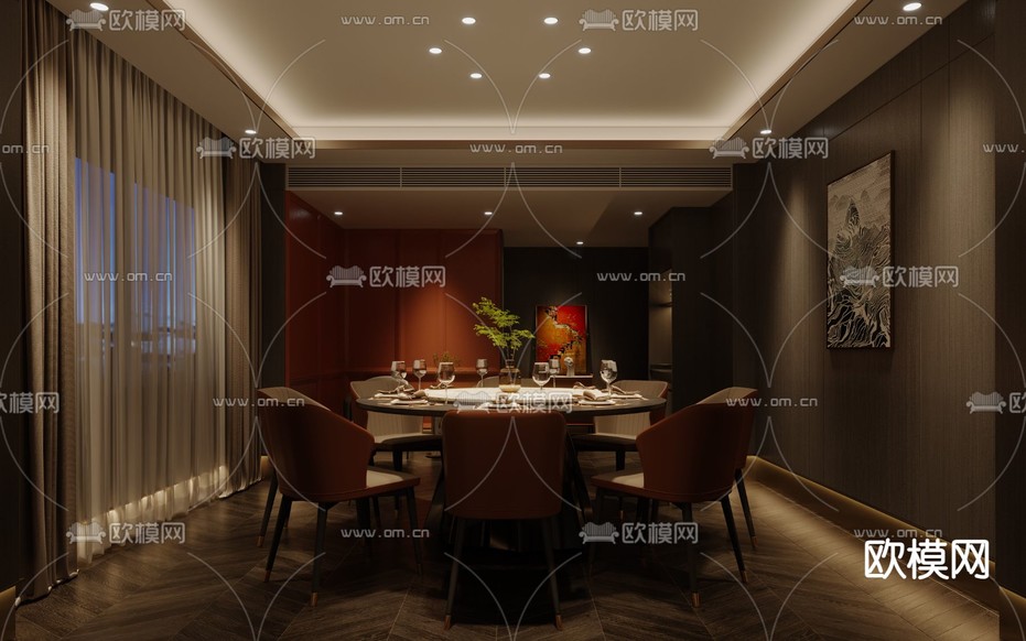 中餐厅包间3d模型下载(渲染图2)