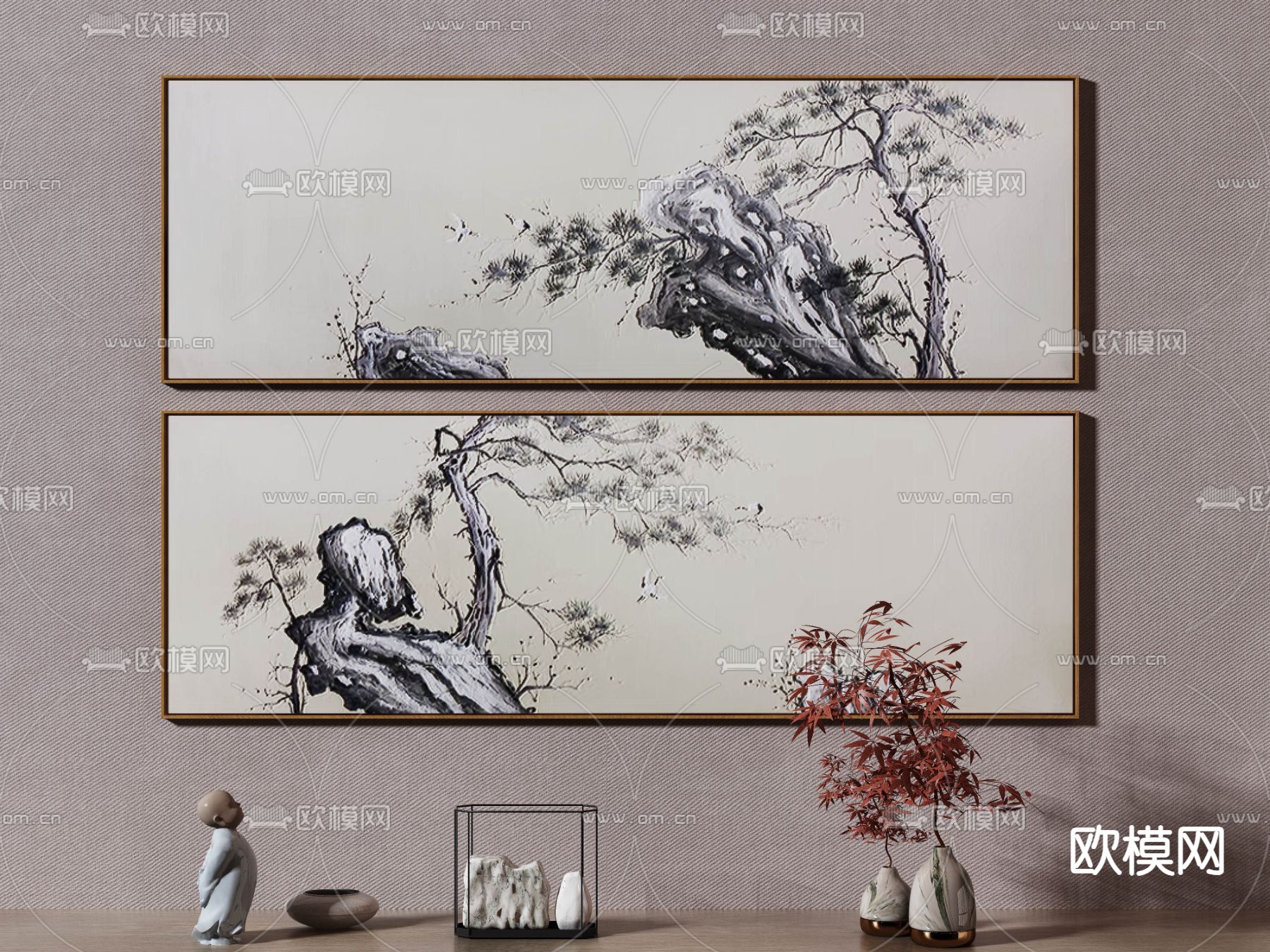 新中式水墨画 装饰画3d模型下载