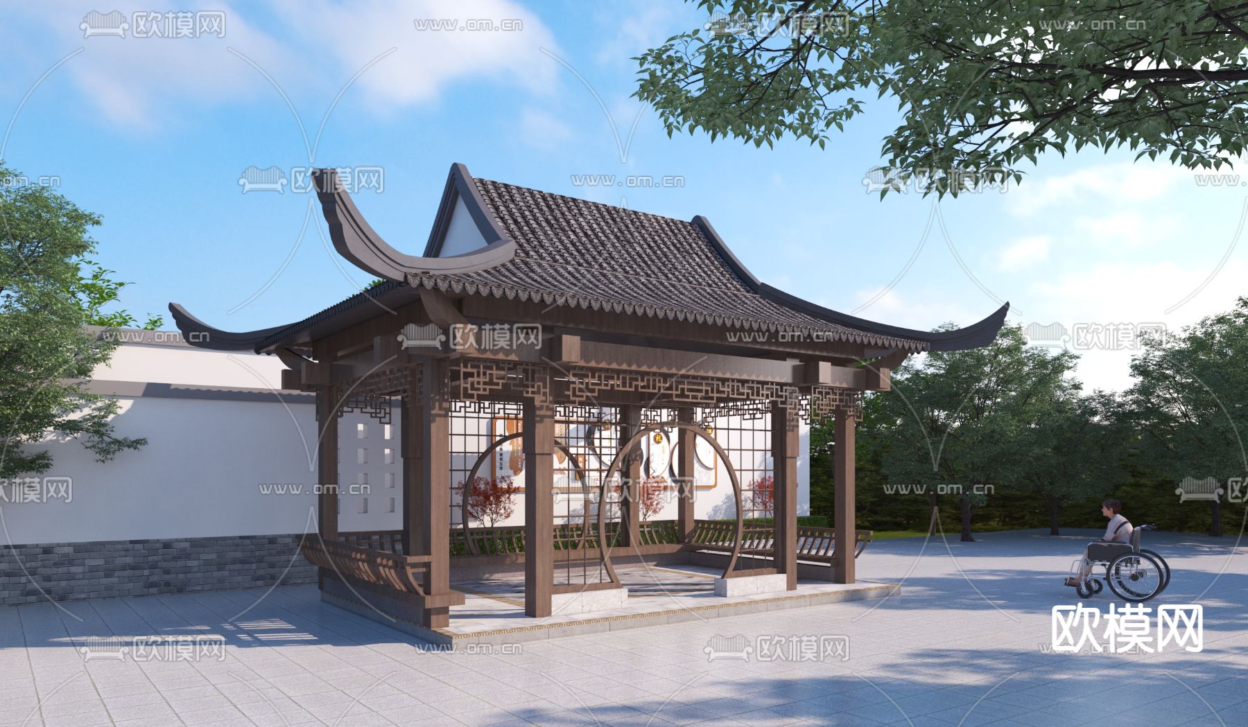 中式景观凉亭3d模型下载