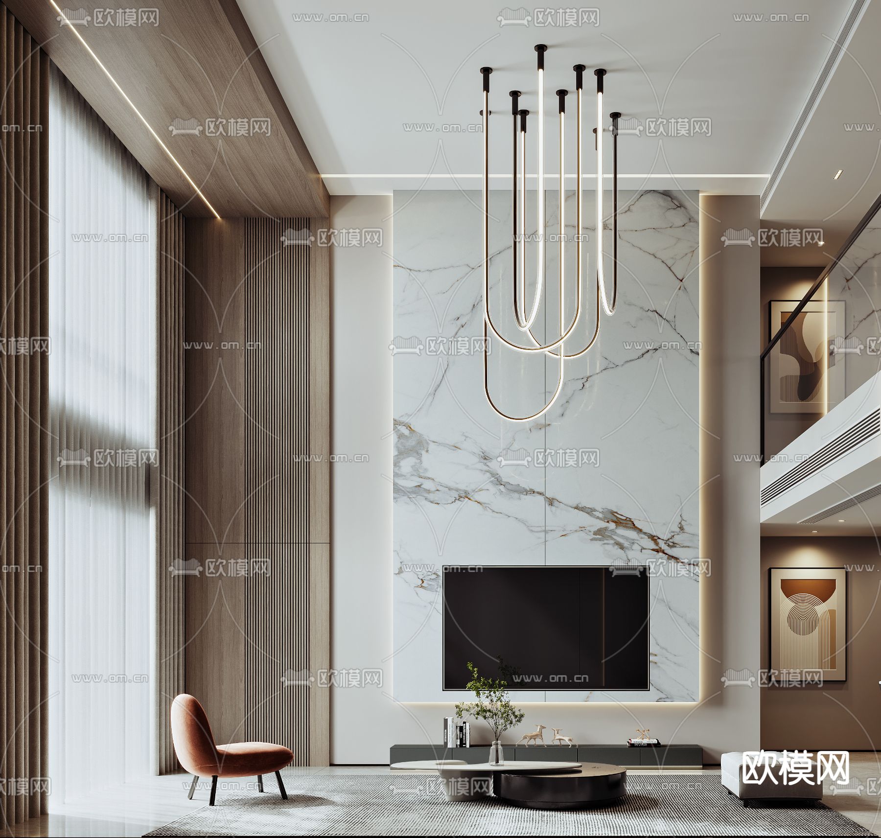 别墅客厅 别墅大堂3d模型下载（渲染图2）